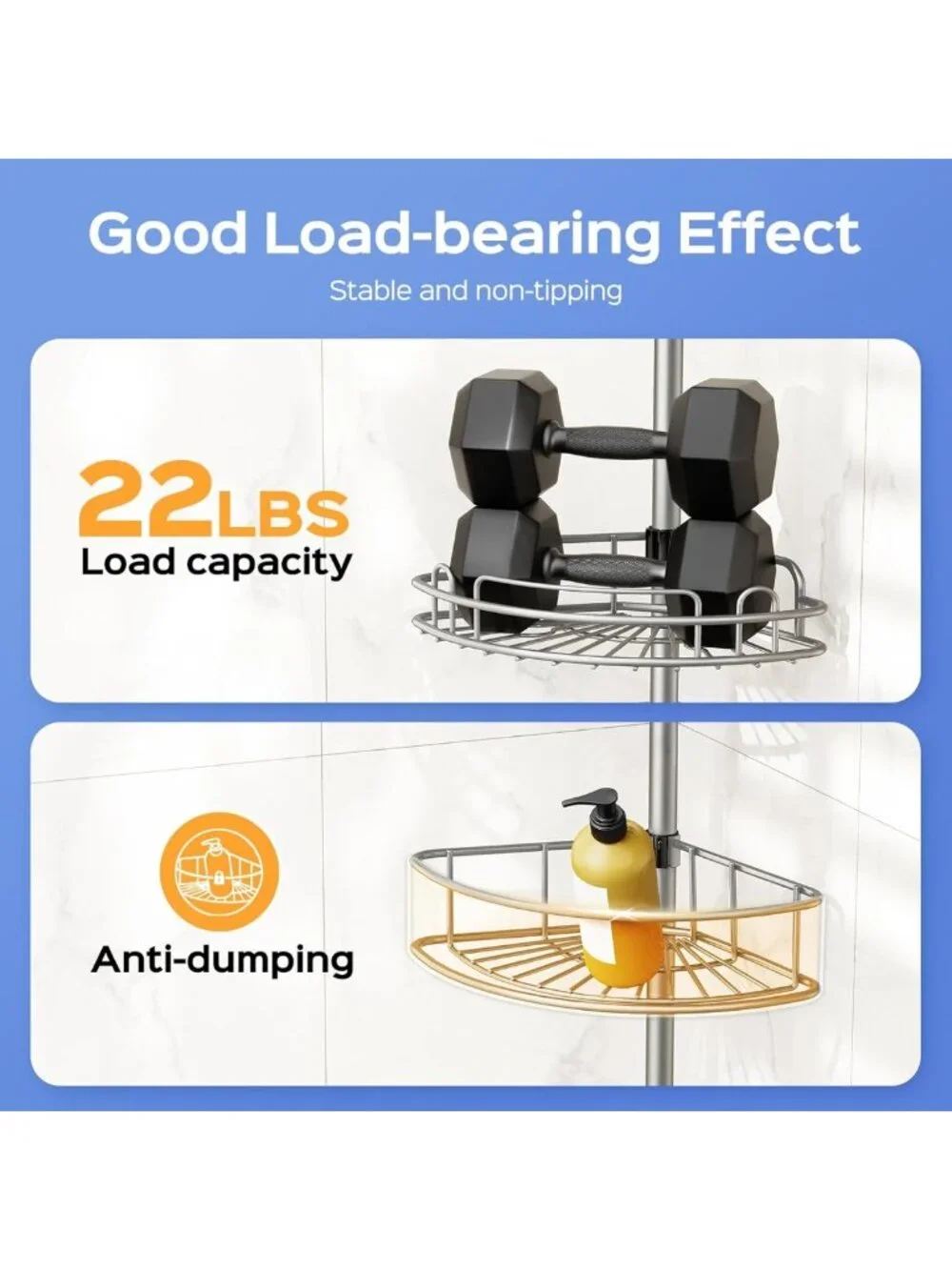 4-Tier Rustproof Shower Caddy Tension Pole - Adjustable No-Drill Bathroom